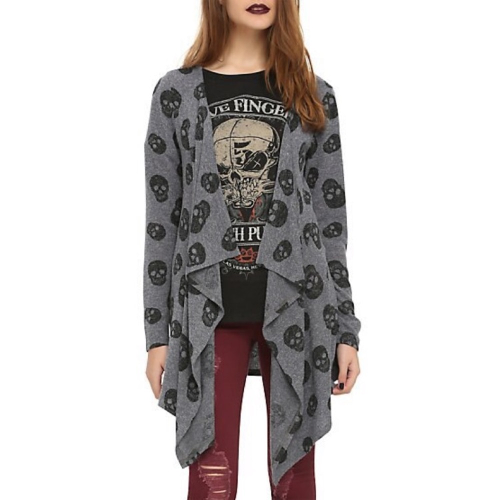 GREY & BLACK SKULL HACCI GIRLS FLYAWAY CARDIGAN
